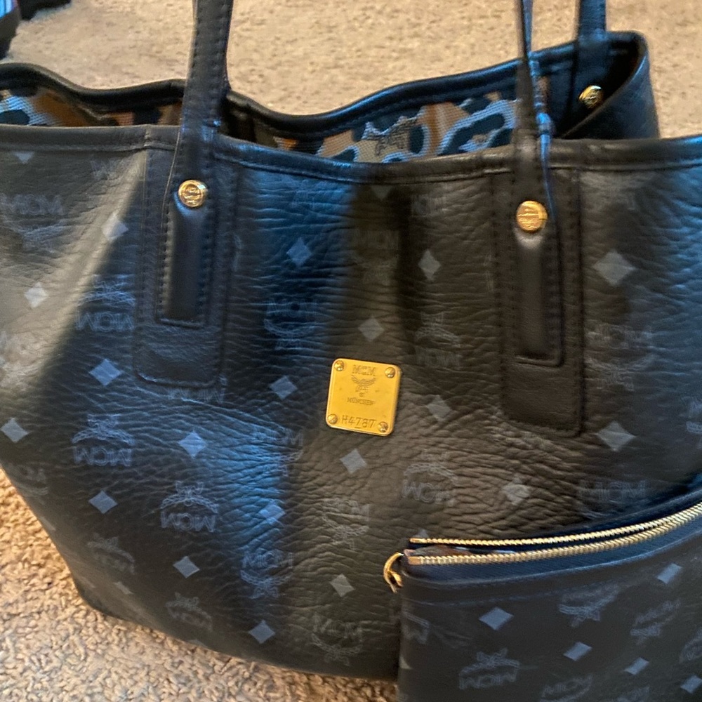 COPY - Large MCM reversible tote bag with matching clutch. Animal print design